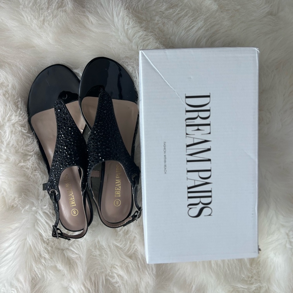Dream Pairs Black Jeweled Thong Wedge Sandals - Picture 5 of 10